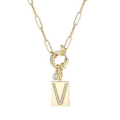 Crystal Initial Link Chain Necklace