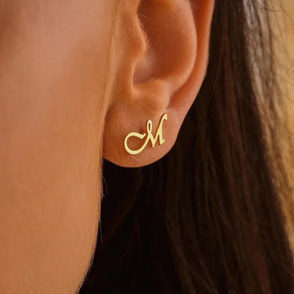 Script Initial Stud Earrings