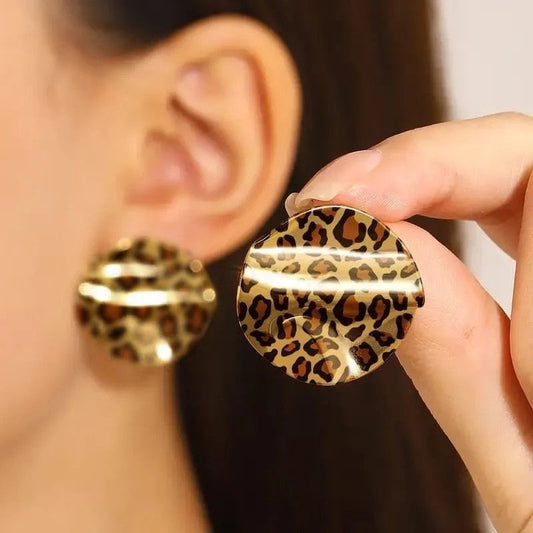 Leopard Geometric Drop Earrings