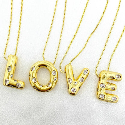 Puffed Zircon Initial Necklace