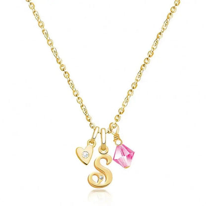 Initial Heart & Pink Crystal Necklace