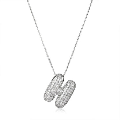 Zircon Paved Block Letter H Necklace