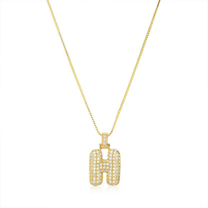 Zircon Paved Block Letter H Necklace
