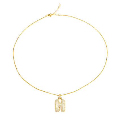 Zircon Paved Block Letter H Necklace