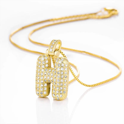 Zircon Paved Block Letter H Necklace