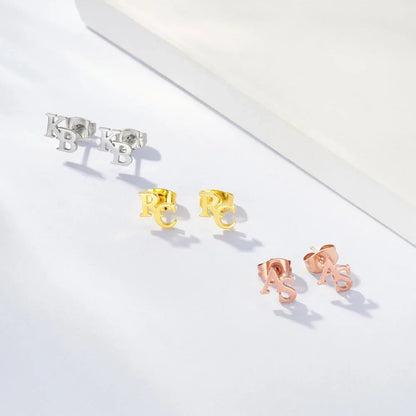 Double Letter Initial Stud Earrings