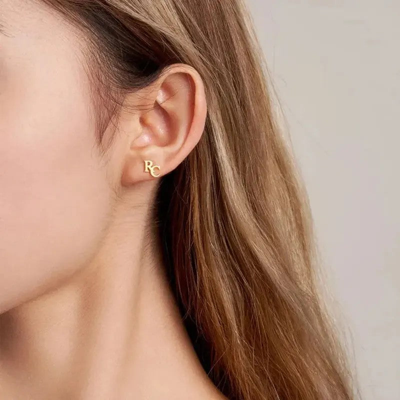 Double Letter Initial Stud Earrings