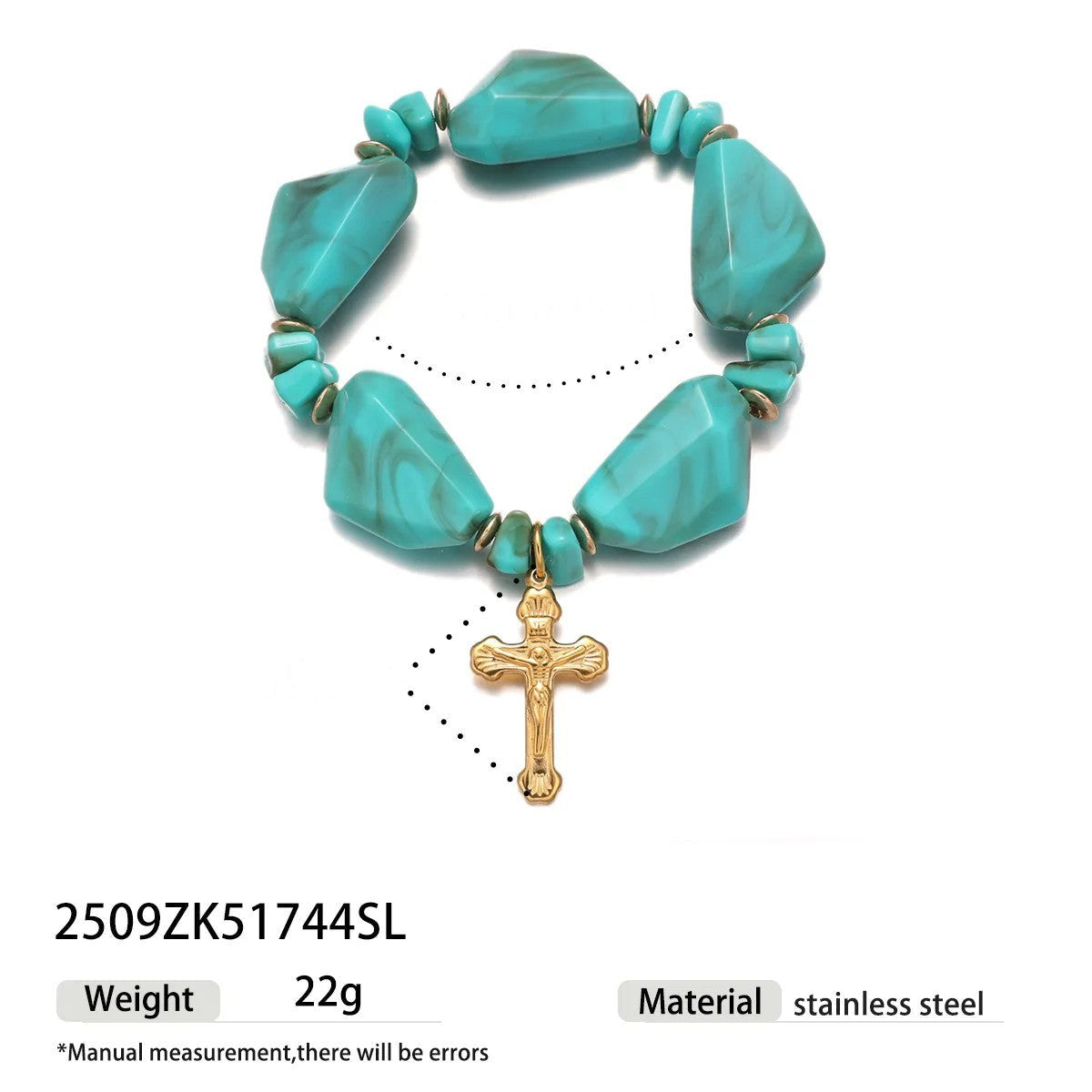 Turquoise Cross & Heart Charm Necklace