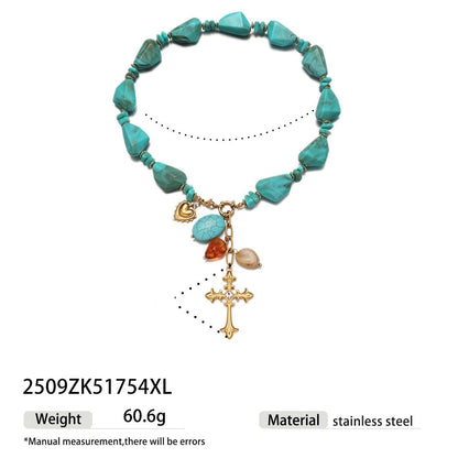 Turquoise Cross & Heart Charm Necklace