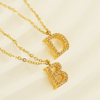 Crystal Pave Block Initial Necklace