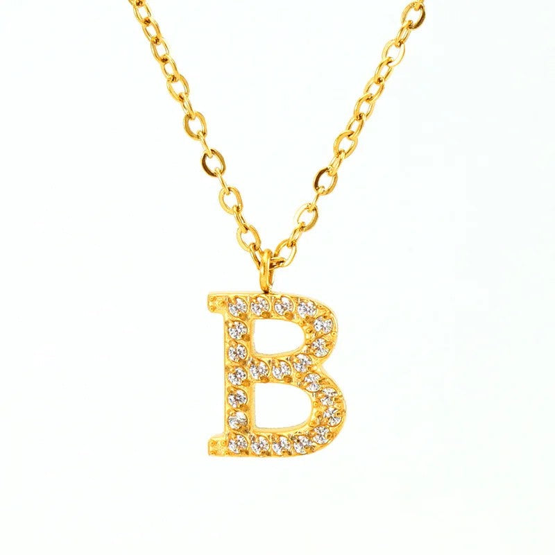 Crystal Pave Block Initial Necklace