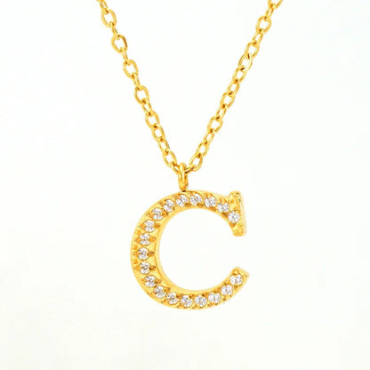 Crystal Pave Block Initial Necklace