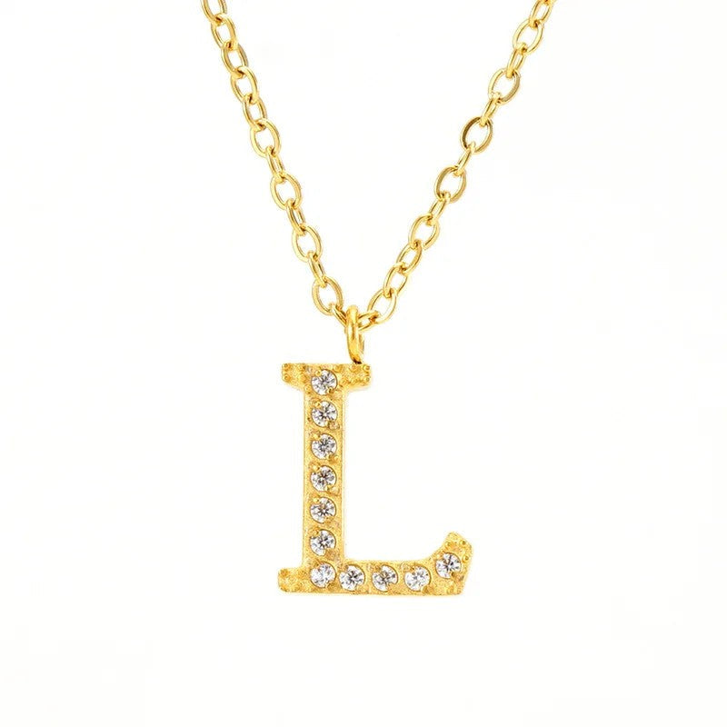 Crystal Pave Block Initial Necklace