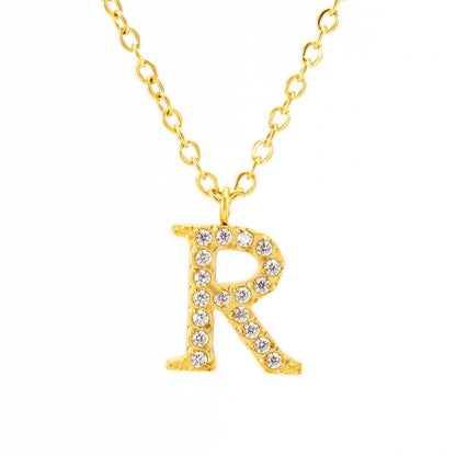 Crystal Pave Block Initial Necklace
