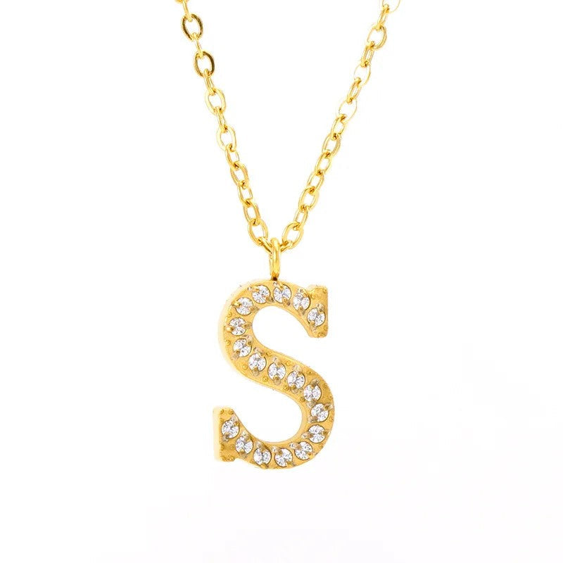 Crystal Pave Block Initial Necklace