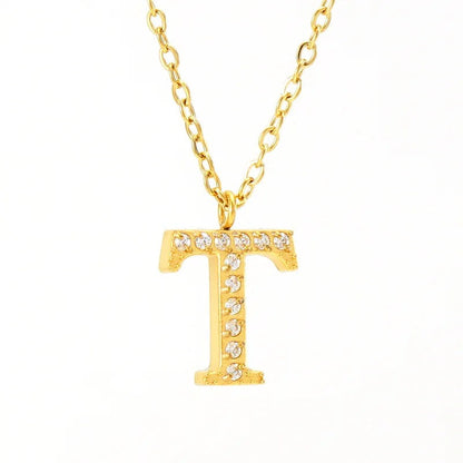 Crystal Pave Block Initial Necklace