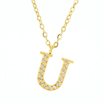 Crystal Pave Block Initial Necklace