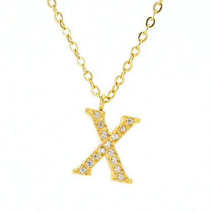 Crystal Pave Block Initial Necklace