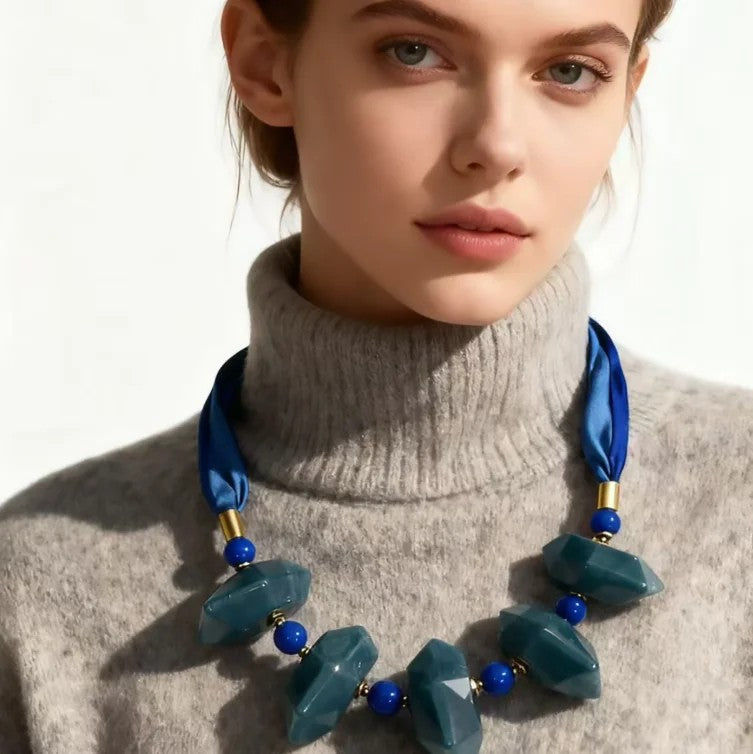 Teal Geometric Statement Necklace