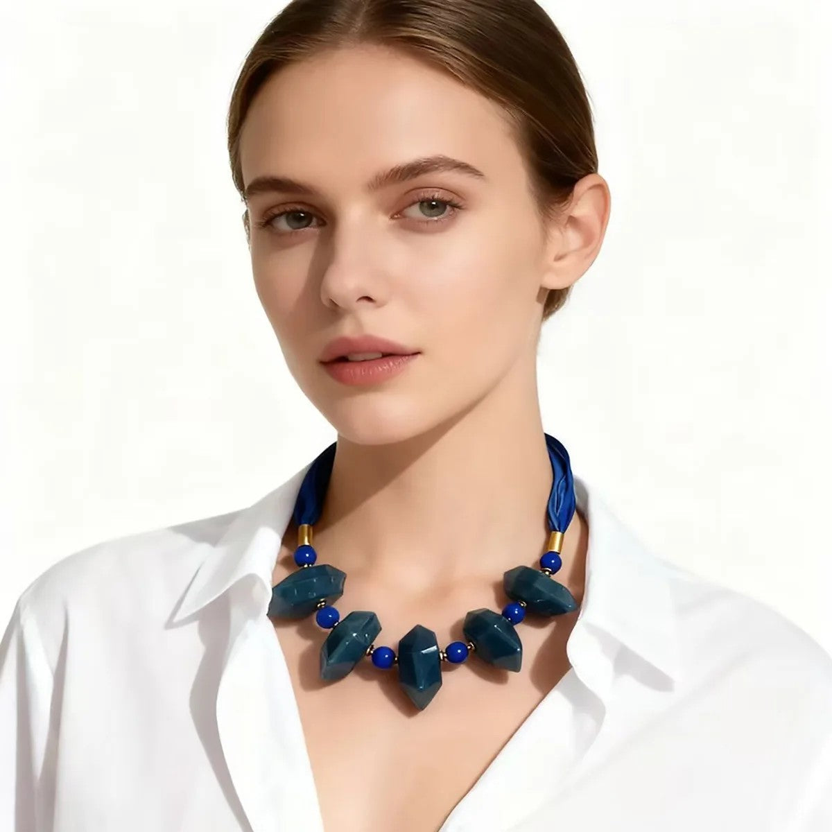 Teal Geometric Statement Necklace