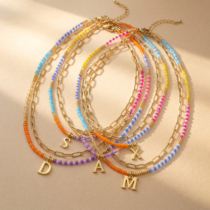 Colorful Beaded Initial Link Necklace