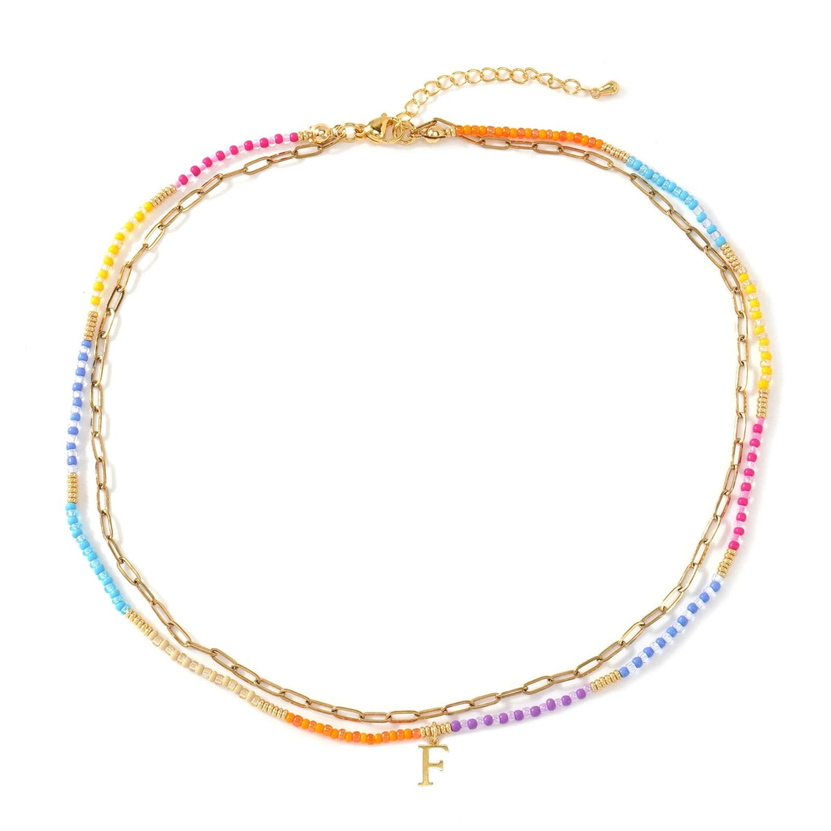 Colorful Beaded Initial Link Necklace