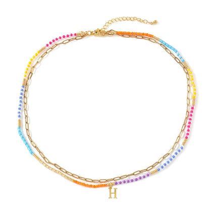 Colorful Beaded Initial Link Necklace