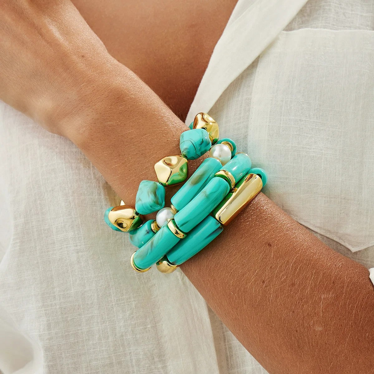 Turquoise Geometric Bead Bracelet