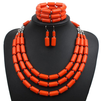 Orange Tube Bead Jewelry Set