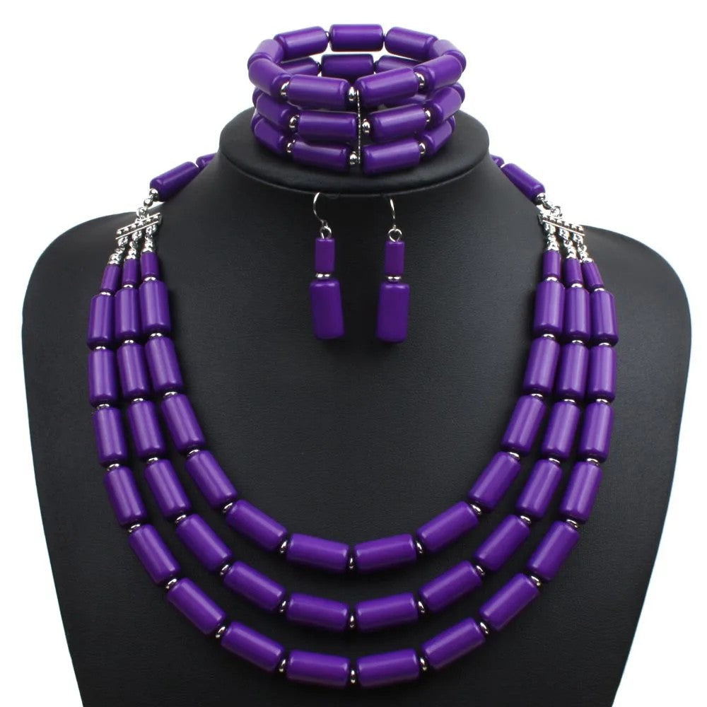 Orange Tube Bead Jewelry Set