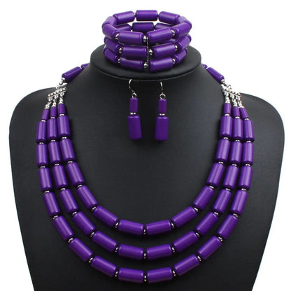 Orange Tube Bead Jewelry Set