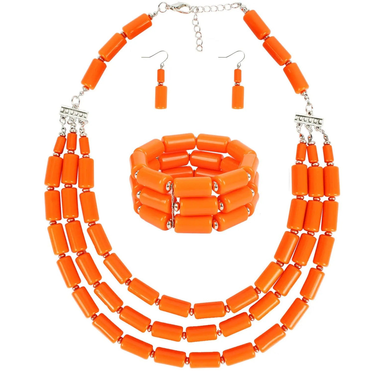 Orange Tube Bead Jewelry Set