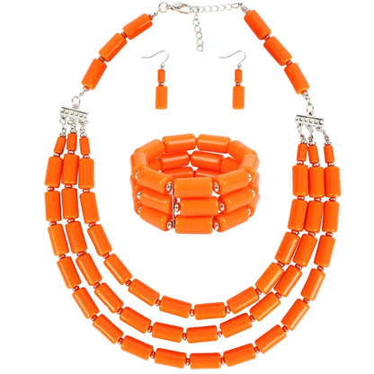 Orange Tube Bead Jewelry Set