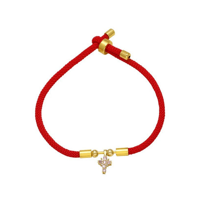 Pink Crystal Cross Red Rope Bracelet