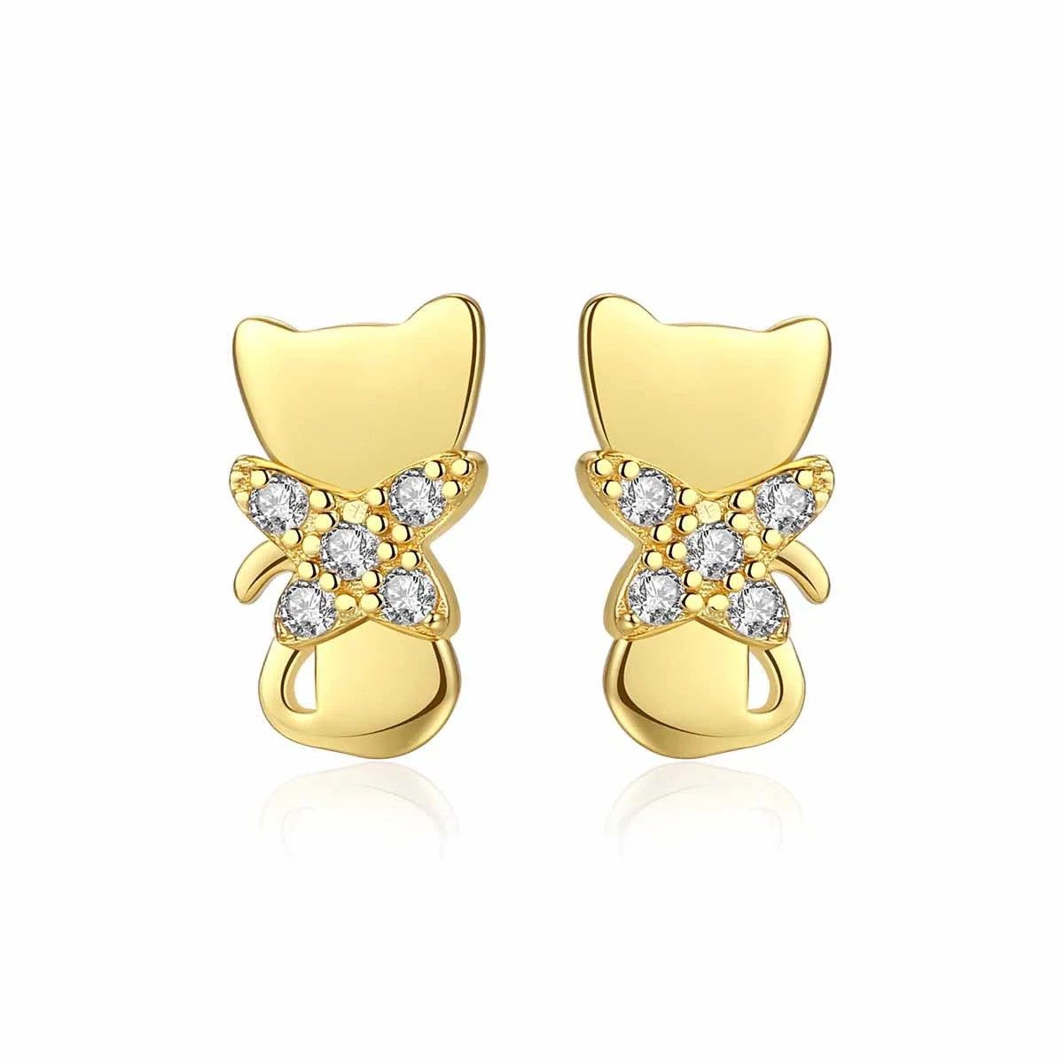 Crystal Bow Cat Stud Earrings