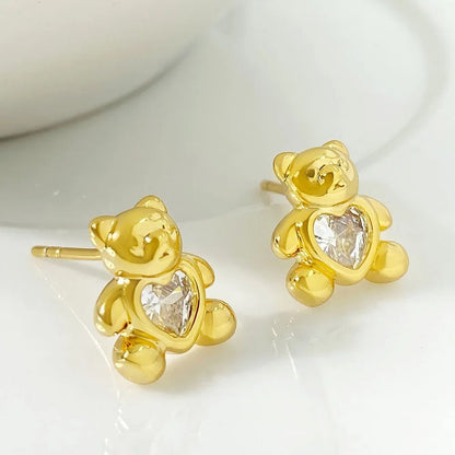 Heart Bear Zircon Stud Earrings