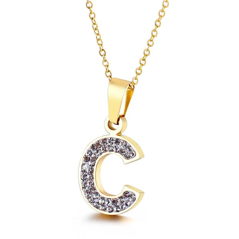Zircon Letter Pendant Necklace