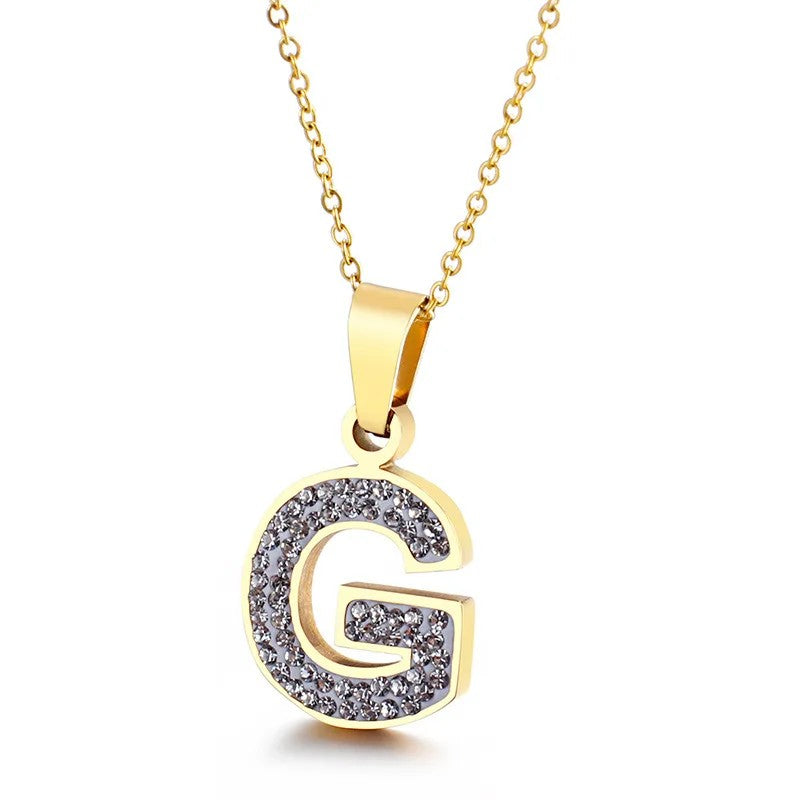 Zircon Letter Pendant Necklace