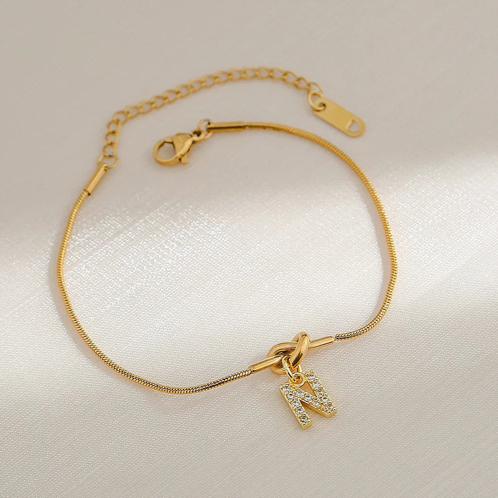Crystal Initial Knot Bracelet