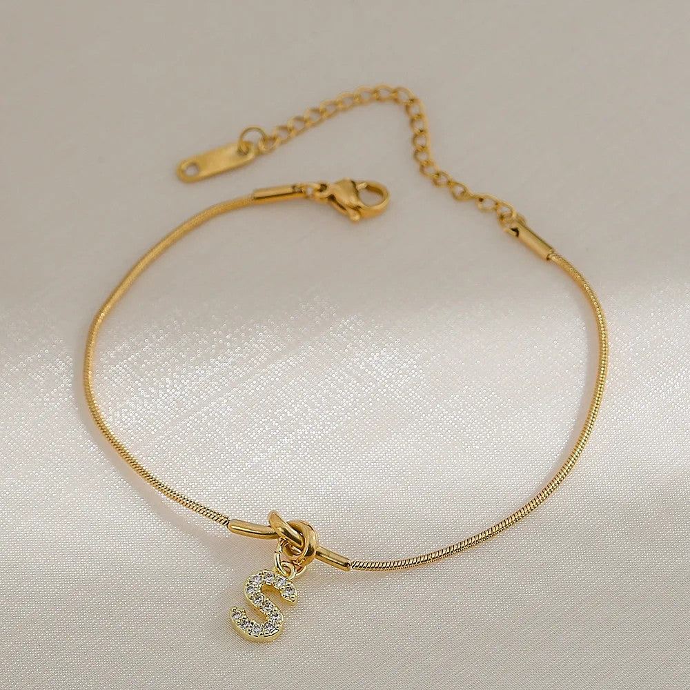 Crystal Initial Knot Bracelet