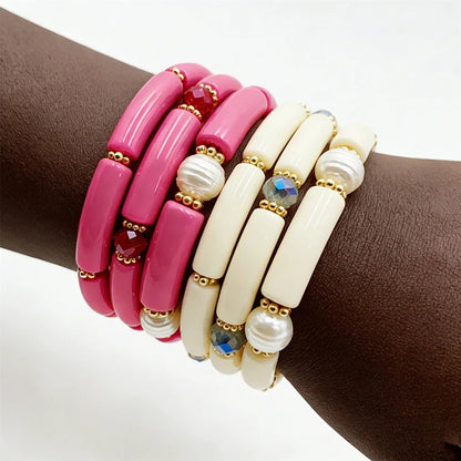 Sea Glass & Pearl Stackable Bracelet Set