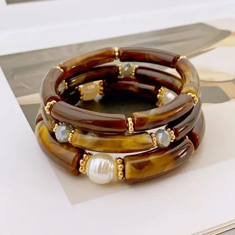 Sea Glass & Pearl Stackable Bracelet Set