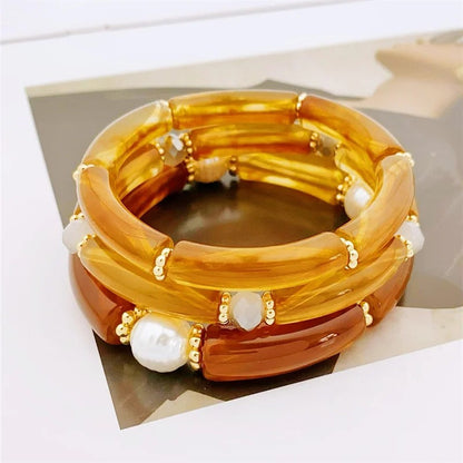 Sea Glass & Pearl Stackable Bracelet Set