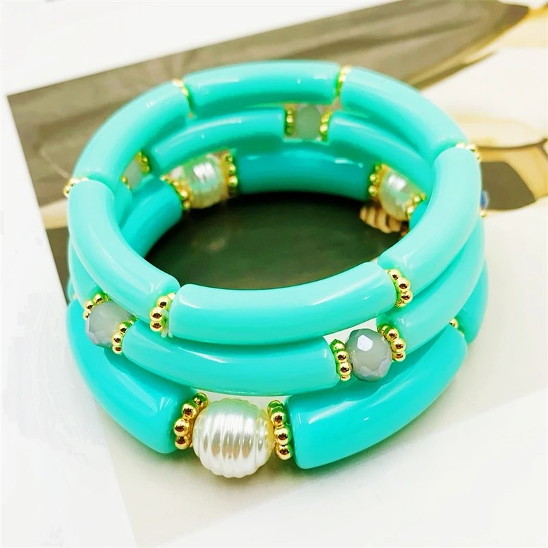 Sea Glass & Pearl Stackable Bracelet Set