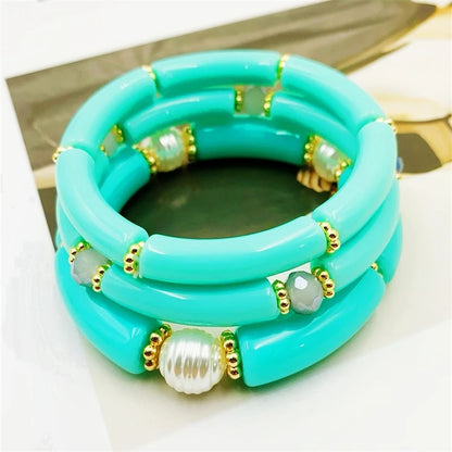 Sea Glass & Pearl Stackable Bracelet Set
