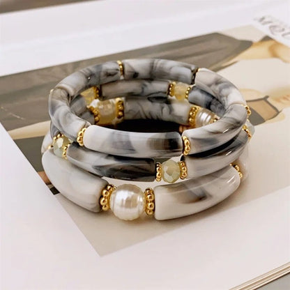 Sea Glass & Pearl Stackable Bracelet Set