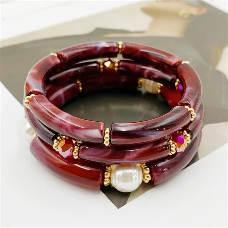Sea Glass & Pearl Stackable Bracelet Set