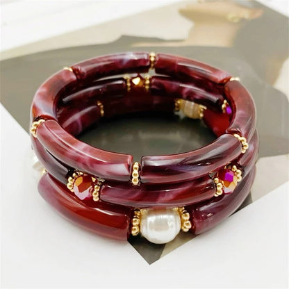 Sea Glass & Pearl Stackable Bracelet Set