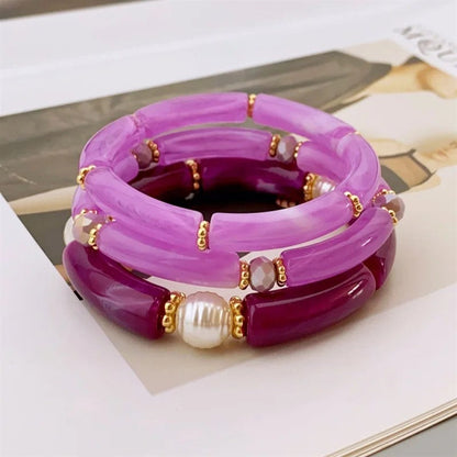 Sea Glass & Pearl Stackable Bracelet Set