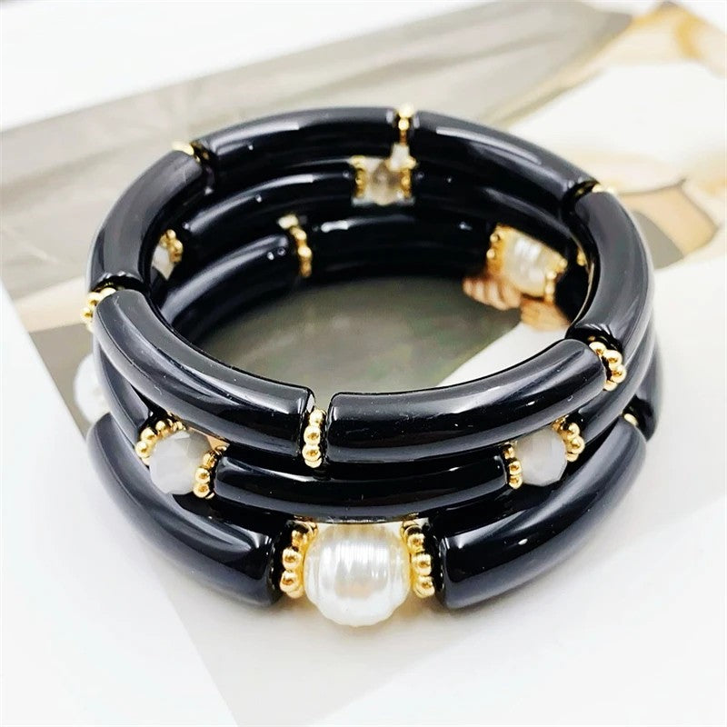 Sea Glass & Pearl Stackable Bracelet Set